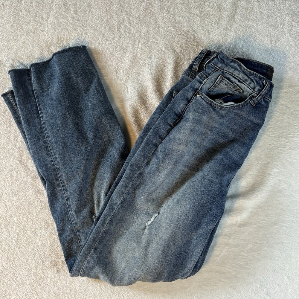 RISEN Women's Jeans Distressed Button Fly Blue‎ Wash Waist 25 Size 1
